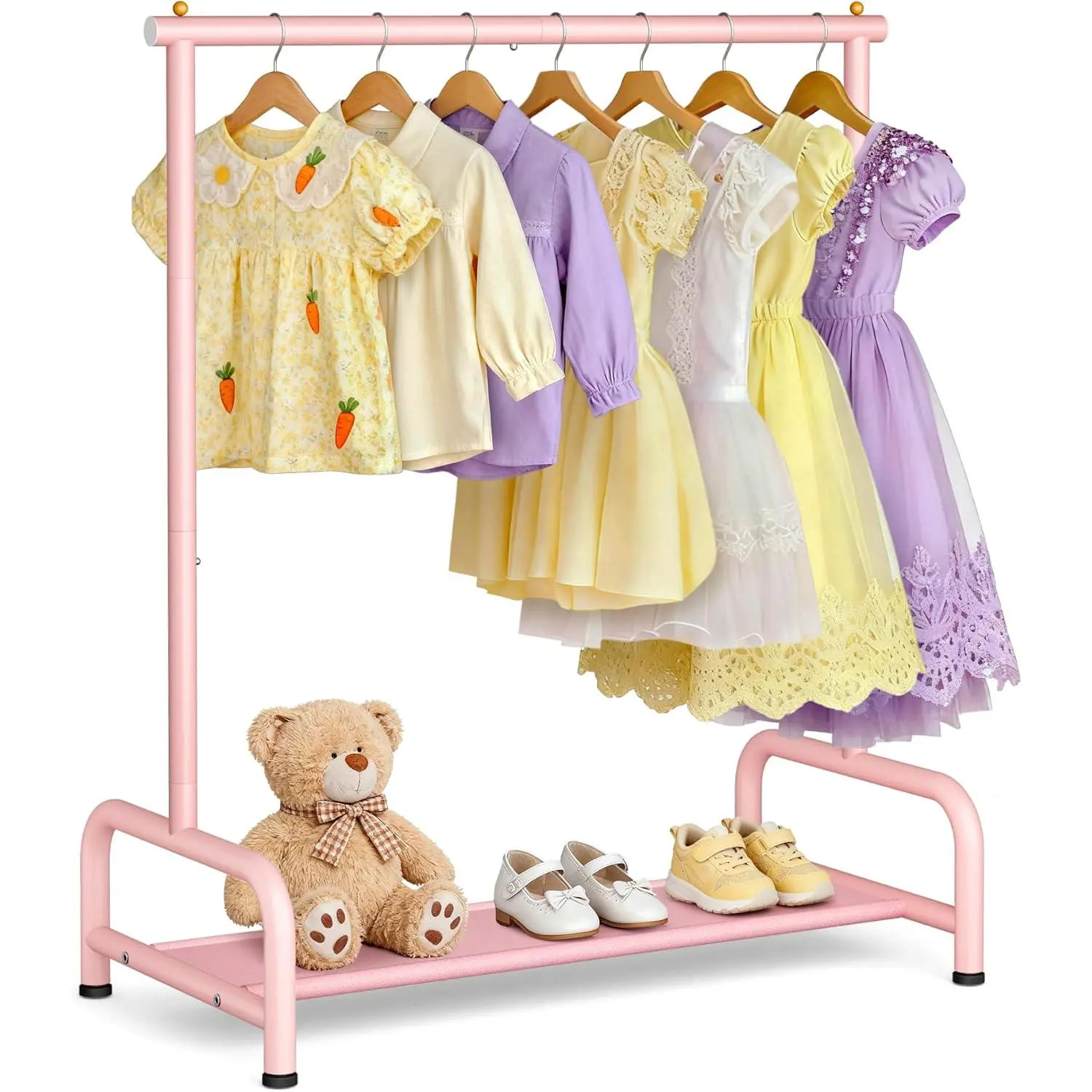 Children's Clothing Rack for Hanging Clothes, Dress-Up Storage Rack with Bottom Shelf, Suitable for Dance Costumes, Princess Dresses, Coats, Small Baby Clothing Rack (Pink)