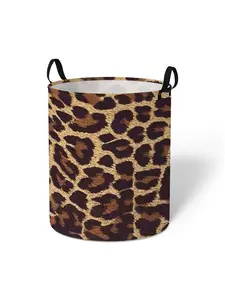 Leopard Print Travel Laundry Basket, Large Capacity Foldable Design Dirty Clothes Storage Basket with Handle Included, Household Storage Organizer for Home