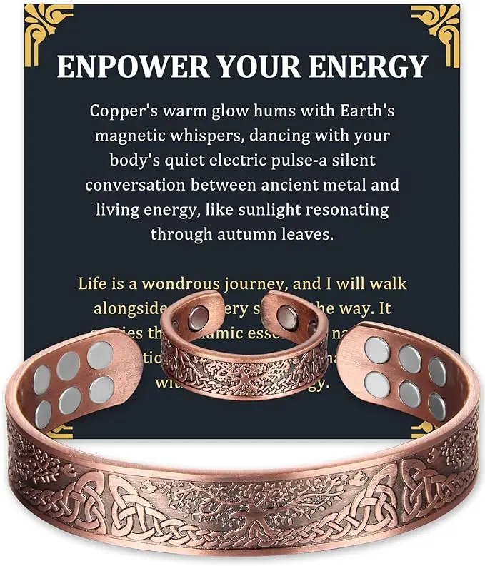 Copper Bracelet for Men, 99.99% Pure Copper Tree of Life Design | 99.99% Pure Copper Bracelet, 3800 Gauss Magnets, Copper Bracelet for Men &Women