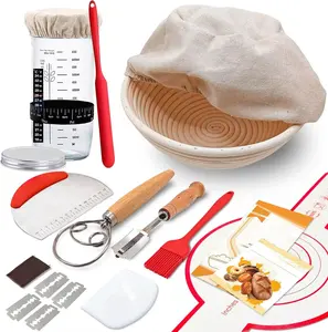 Complete Sourdough Starter Kit, Sourdough Bread Baking Supplies, Banneton Bread Proofing Basket with Sourdough Starter Jar, 9inch Round Bread Proofing Basket, for Bread Baking