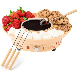 Electric Chocolate Fondue Pot Set with Temperature Control, Detachable Serving Tray, and 4 Skewers,10oz