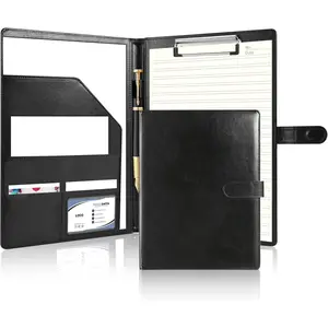 Faux Leather Professional Portfolio Binder with Clipboard, A4 Letter Size Padfolio Organizer with Multi-Pocket Storage for Resume Interview Business Conference, Black