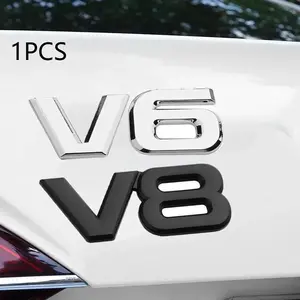 1PC 3D Metal V6 V8 Car Logo Stickers Universal Exterior Stickers Scratch Protection Sticker for Rear Tailgate Car Acceesories