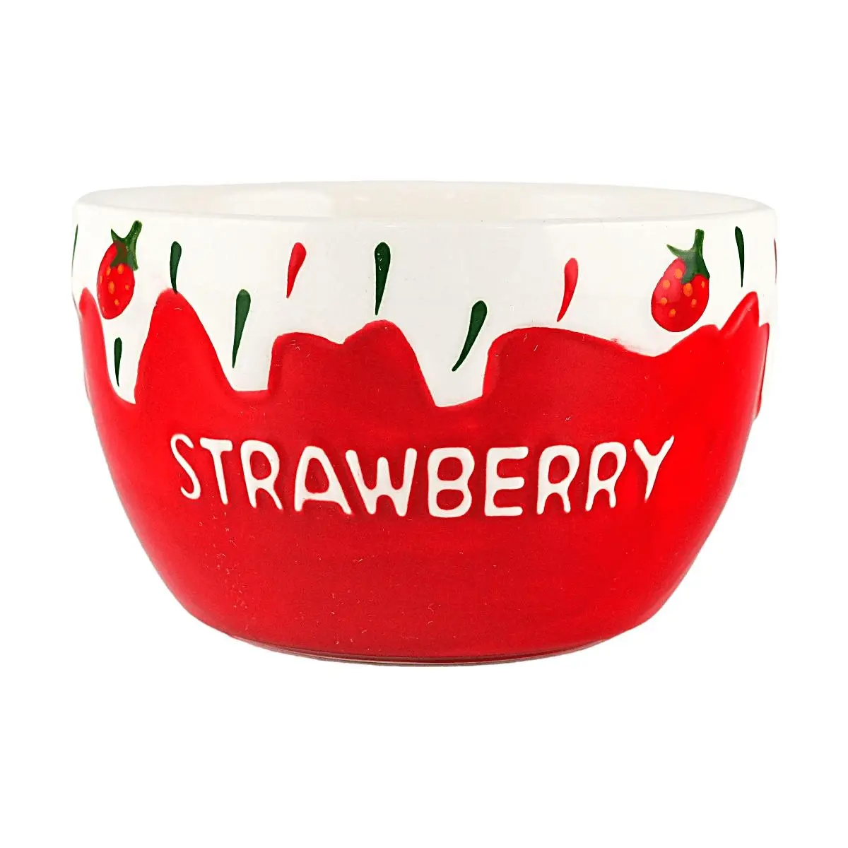 GLAZE STORY 4.75 in Red Stoneware Round Strawberry Print Bowl - Charming Look Serving Tableware for Snack Time, Desserts, Kitchen Decor, Adorable
