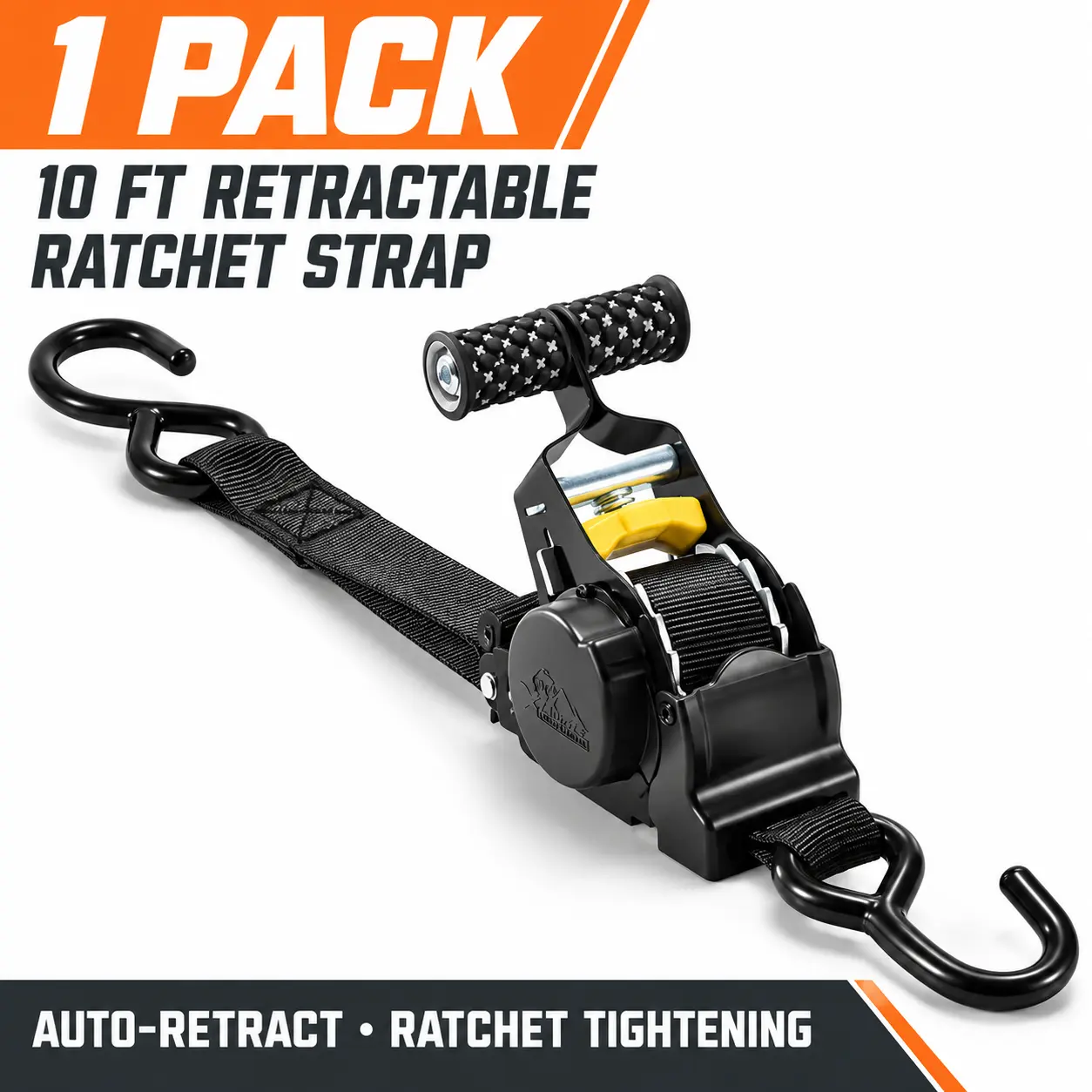 BEASTENERGY Heavy Duty Auto-Retract Ratchet Straps, 1/2/4 Pack 1" x 10 ft Vehicle Accessory with 1500LB Hold, Cargo Securers with Auto-Retract Ease for ATV, Boat & Garage Organization (2 Retractable Ratchet Straps Option),toolupgrade