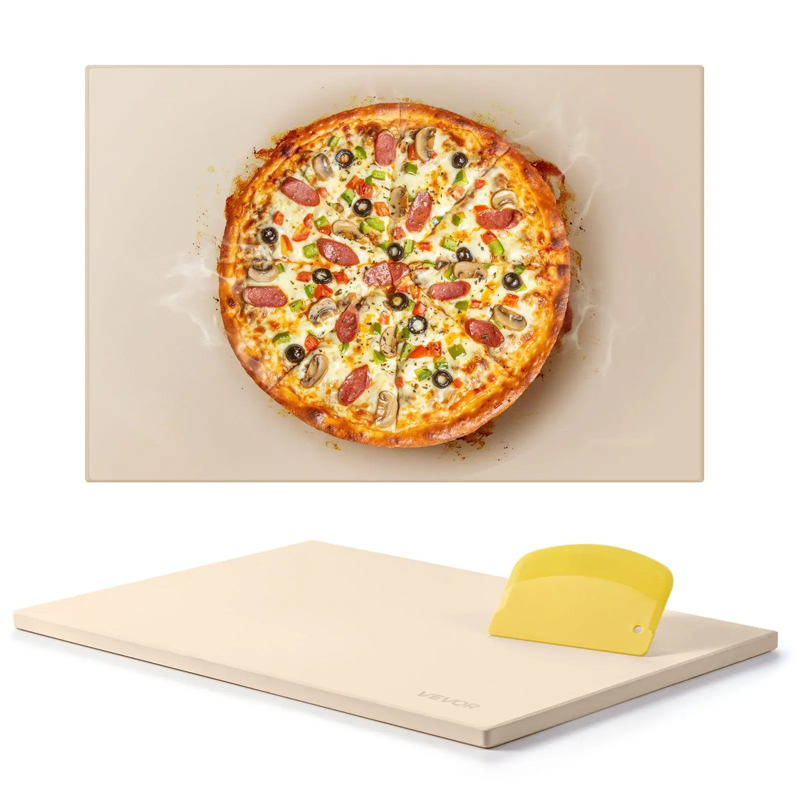 Pizza Stone 20 X 14 X 0.67 Inches, Rectangular Baking Stone, Extra Large Cordierite Heat-Resistant To 1450°F, Includes Scraper, Oven And Grill Safe, Ideal For Homemade Pizza, Breads, Pastries, Artisan Baking And BBQ