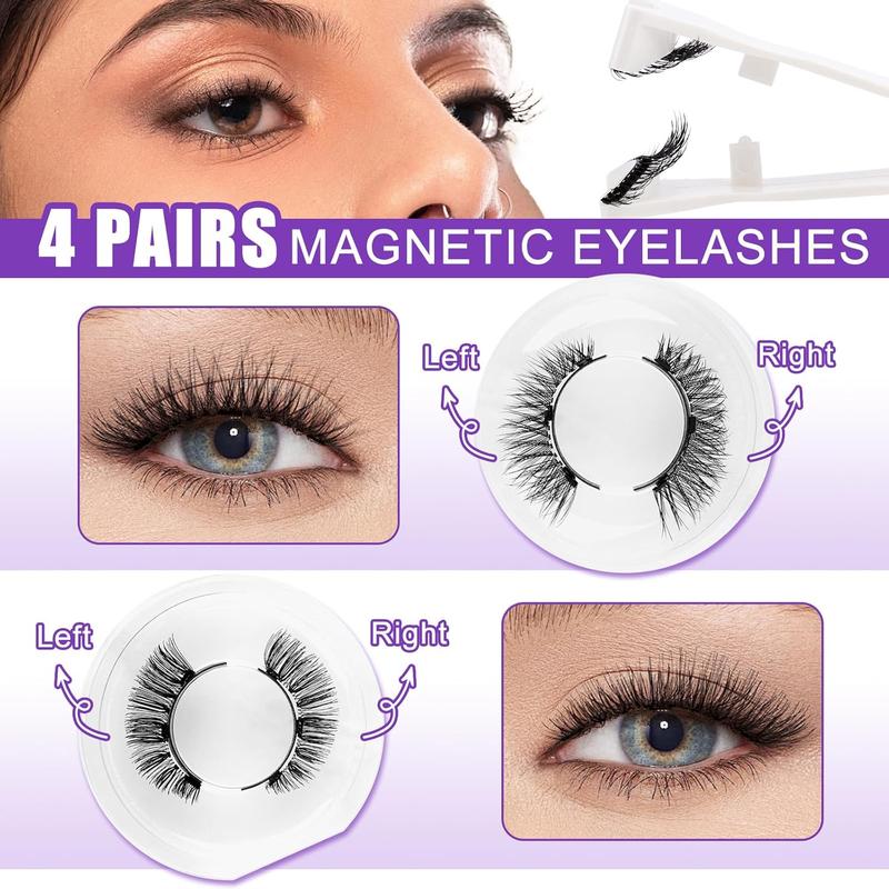 (Please Check Quantity）Magnetic Eyelashes Kit with Applicator - Reusable No Glue Needed False Lashes, Beginner Friendly Natural Look, DIY Lash Extension