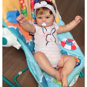 18 Inch Full Body Vinyl Girl Doll With Rooted Hair Dress In Rabbit Outfits Handmade Waterproof Flexible Newborn Doll For Family's Birthday Gifts