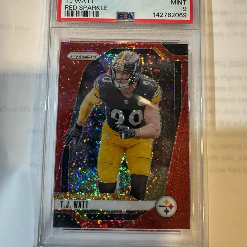 2024 Panini Prizm - T.J. Watt #245 Red Sparkle Prizm PSA 9, Collectible Sports Cards