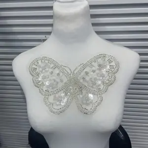 Clothing Accessories, Embroidery Flowers, Floral Embroidery Appliques, Handmade Glass Beads, Lace Floral Decorations, Embroidered Lace Trim, DIY Materials for Dresses and Wedding Gowns