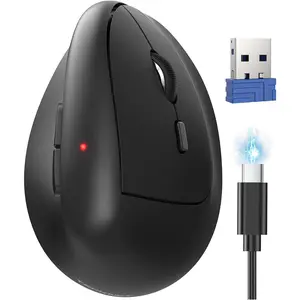 ,   Vertical  (BT5.3/3.0 & 2.4G) Rechargeable 4800 DPI Optical  with 6 Adjustable DPI, Quiet Clicks, USB A Receiver, 6 Buttons - Wide Compatibility