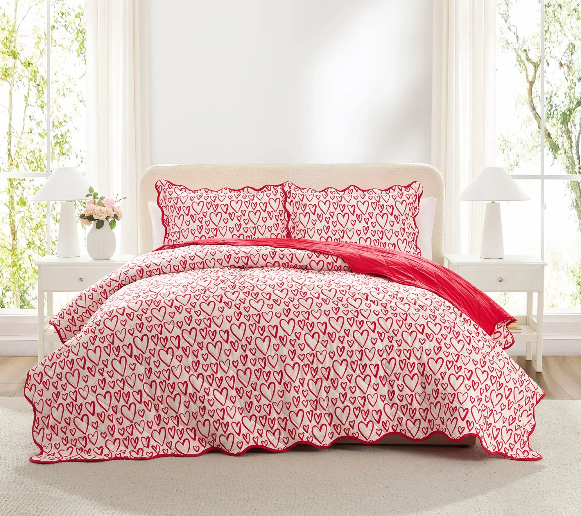 Hallmark Heart Strings 3-Piece Red/Multicolor Quilt Set, F/Q