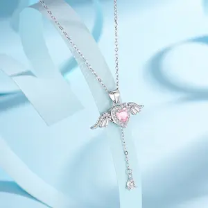 925 Sterling silver Cupid angel heart necklace with moving wings ，Valentine's Day Themed Jewelry  for Party, Daily Decor Exquisite Trendy Pendant