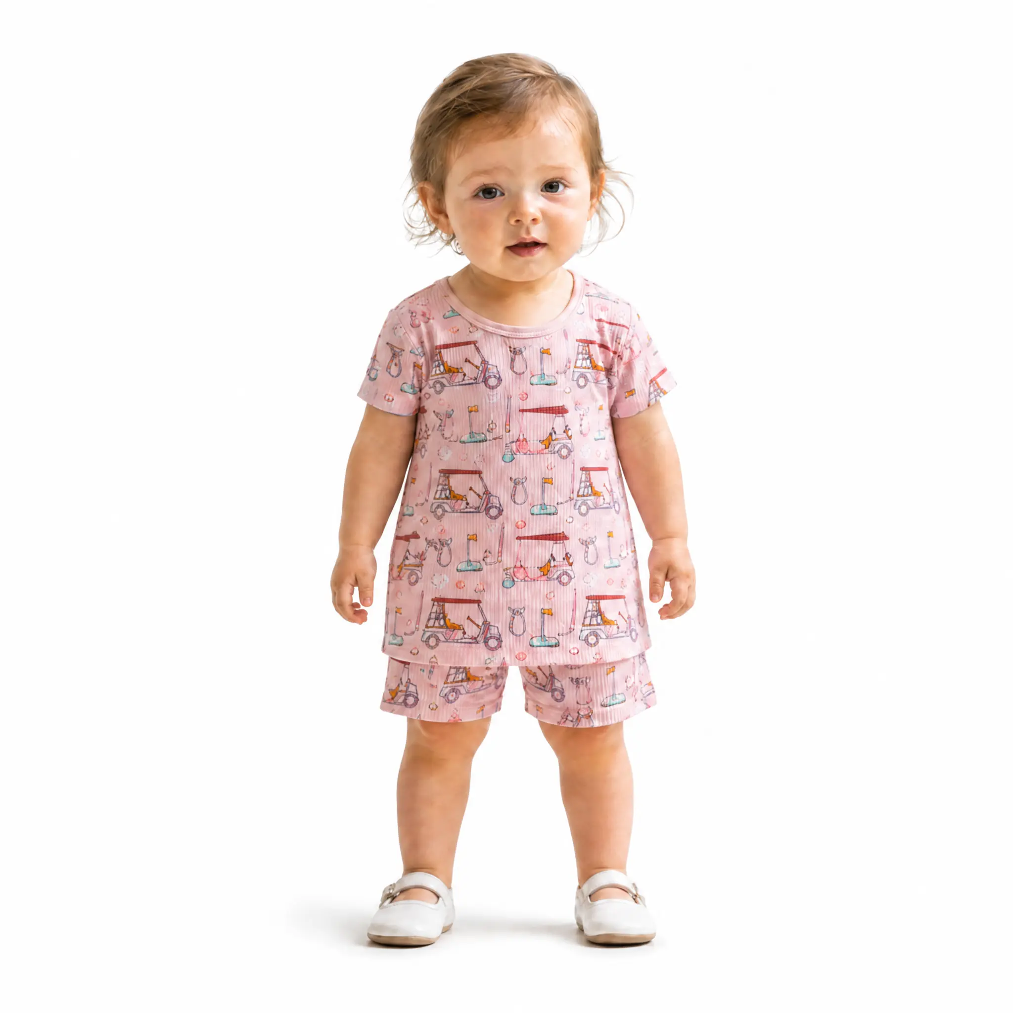 Girls' 2-Piece Casual Comfy Bamboo Pajama Set, Short Sleeve Soft Breathable Sleepwear with Pink Golf Court Print, Stretchy Toddler PJ Sets, Casual Comfy Pajama, Toddler Bamboo Pajamas