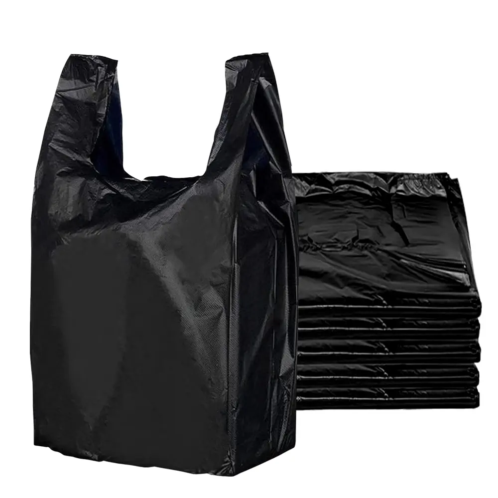 Black Plastic T-Shirt Bags with Handles – 11.5" x 6.5" x 22", 1000 Count Bulk Grocery Shopping Bags for Stores, Retail, Takeout & Boutiques