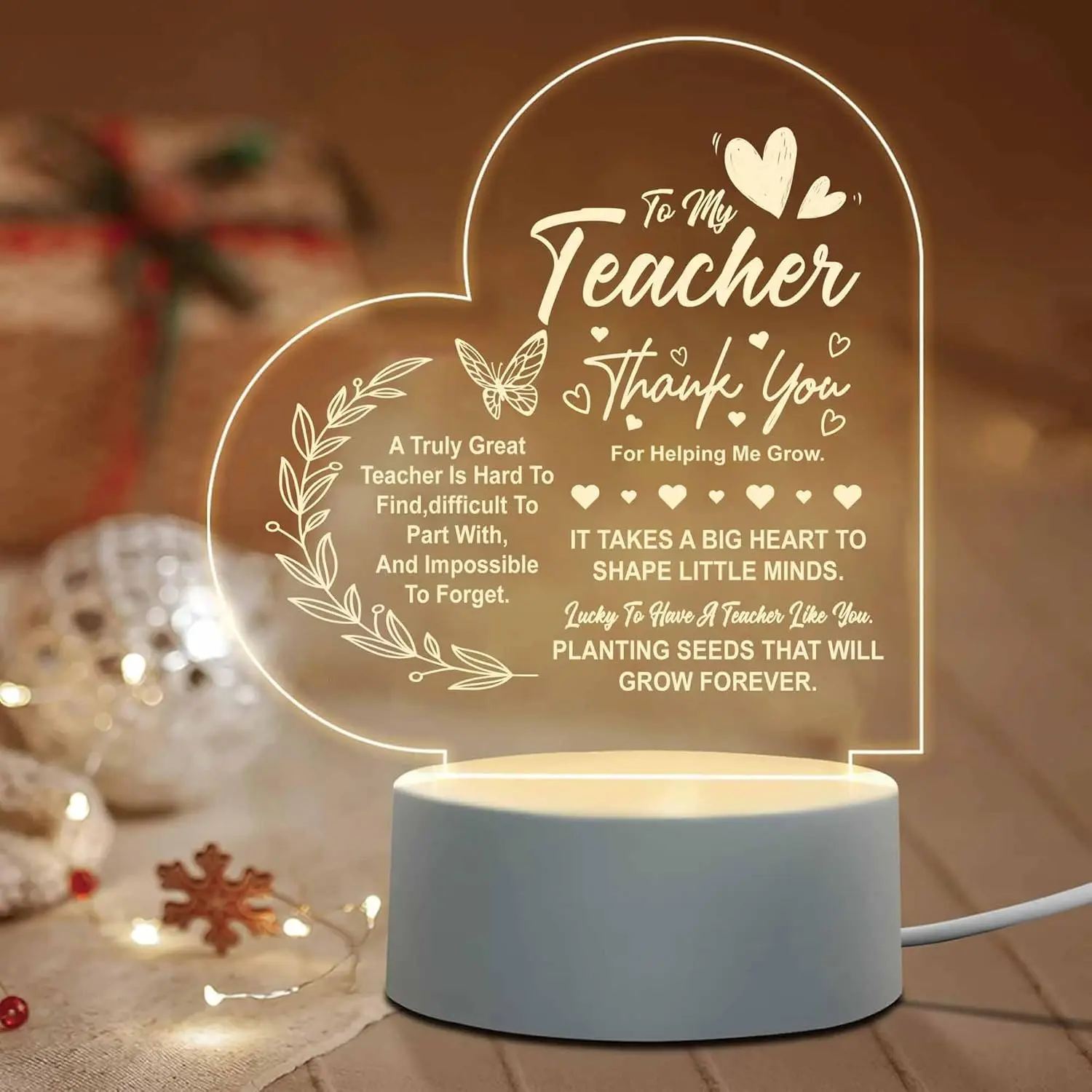 Afterprints Engraved Decorative Night Light - Engraved Home Decor Specialty Plaque, Thank You Gestures Gift for Adult Teachers, 1 Retirement Occasion Use, Indoor Room Lighting, Any Room