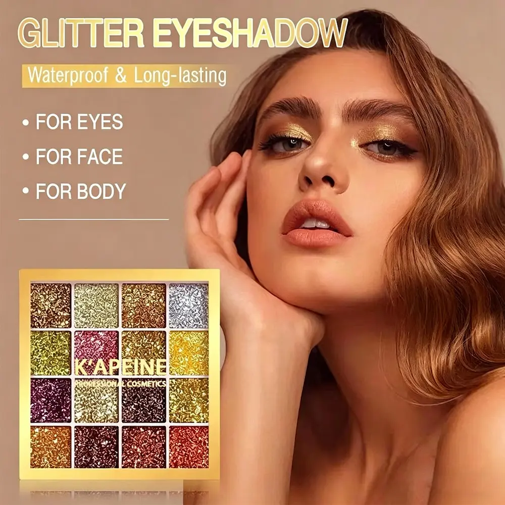 Kapell 16-Color Gold Glitter Eyeshadow Palette Vibrant Shades for Bold Looks Perfect for Makeup Enthusiasts Long-Lasting Wear