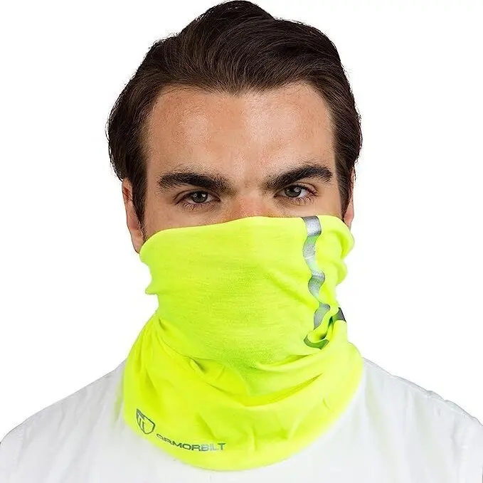 High Visibility Reflective Safety Face Clothing - Neck Gaiter, Bandana Dust Mask Colors:Yellow, Orange, Tan, Black, Mexican Flag.