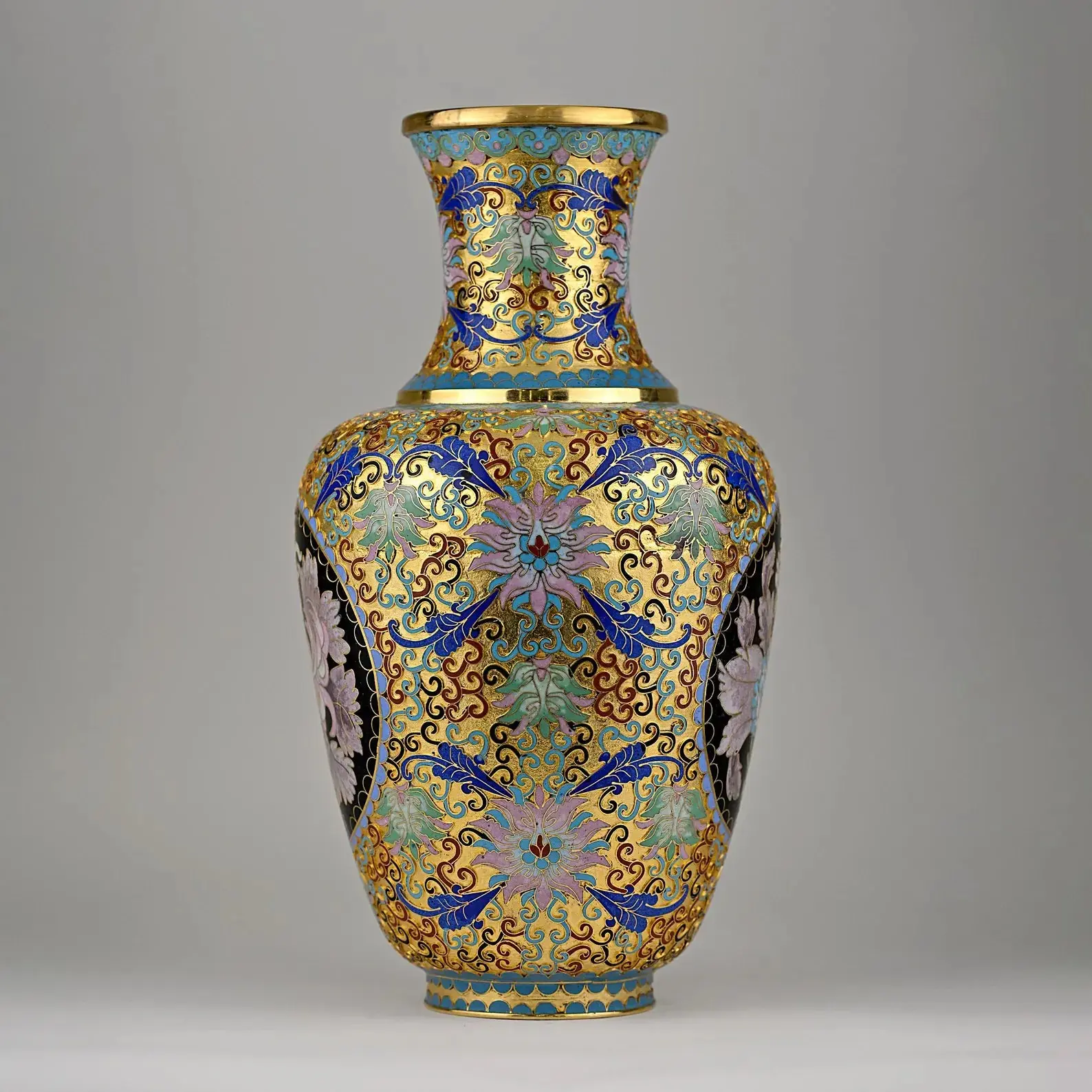 Exquisite Gold Cloisonné Vase | Floral Medallion | Enamel | Vintage | Chinese