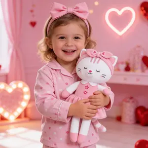 Valentine Gift Plush Cat Doll Soft 15'' Stuffed Animal Toy for Baby Girls, Adorable Holiday Gift for Xmas and Birthday, Valentine Gift for Kids Cozy Cuddle Toy for Kids