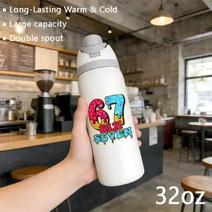 Ice Cream Melting Six Seven32oz Dual Drink Sports Water Bottle Tumbler, 304 Stainless Steel Large Capacity Durable Insulated Cup, Perfect Gift for Women