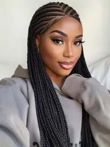 36" Cornrow Braided Wig Synthetic Full Lace Front Wigs Knotless Box Braiding Hair Wig With Baby Hair Straight Lace Braid Wig