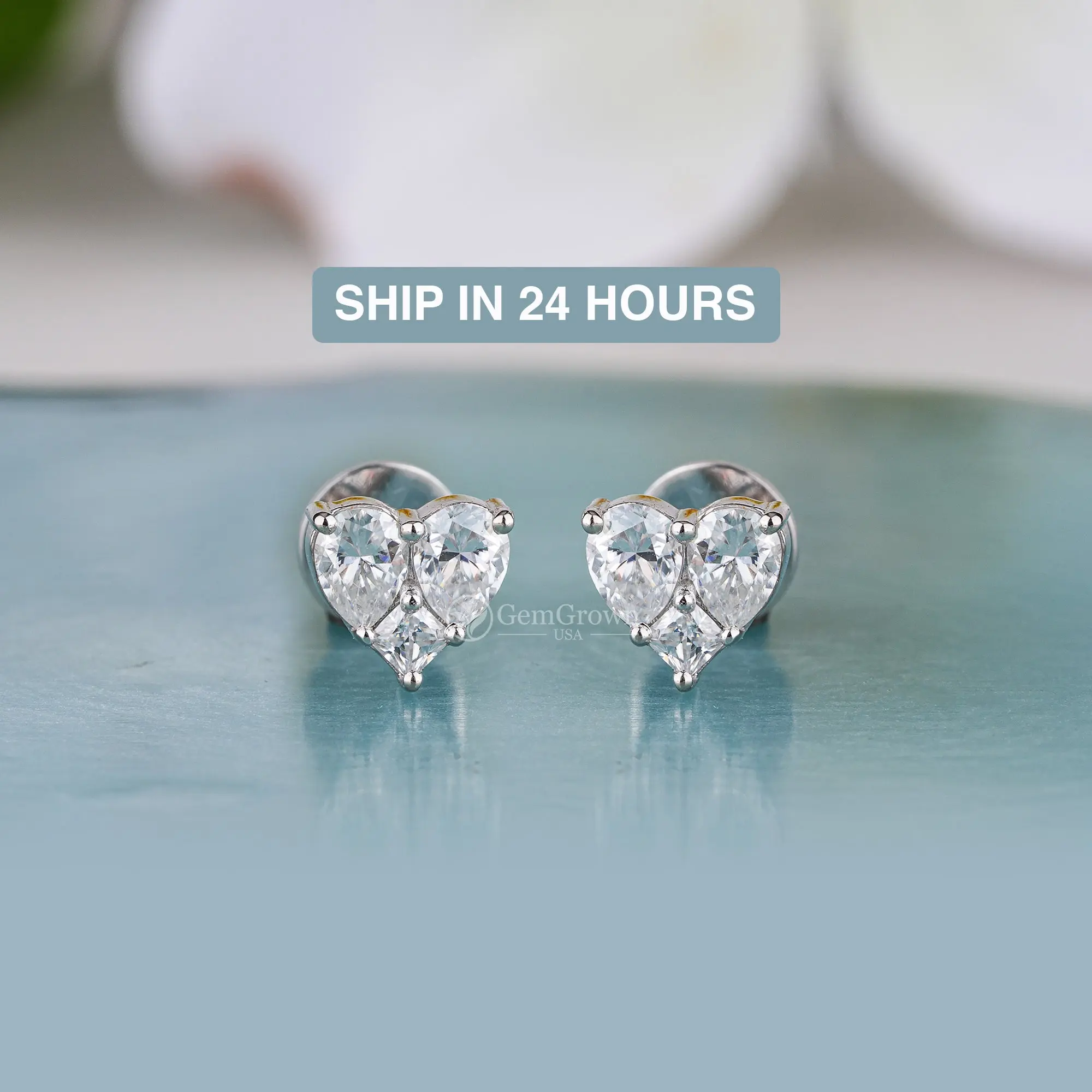 Heart Shaped Moissanite Cluster Stud Earrings