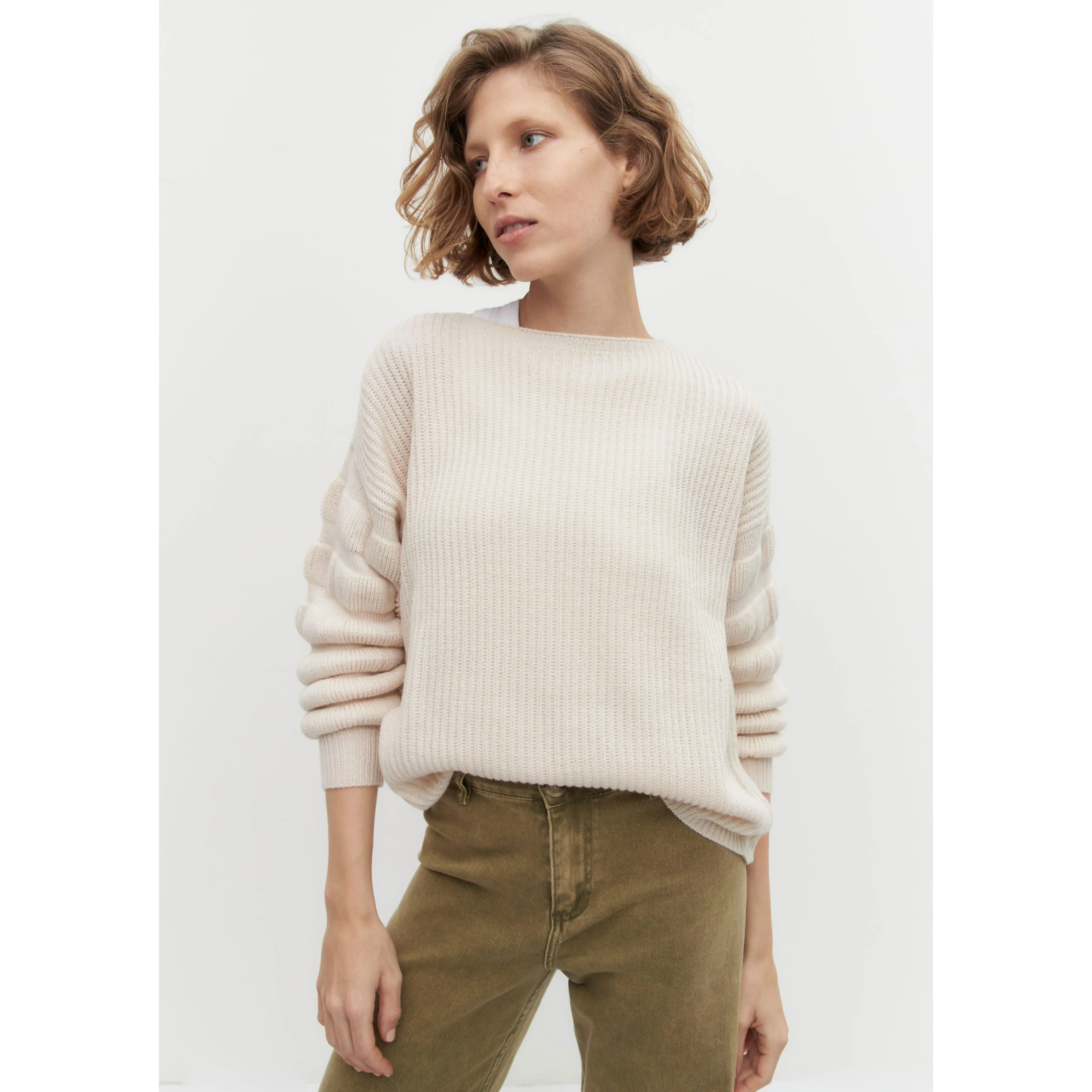 Puffy Sleeves Boat Neck Sweater