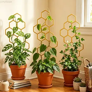 Metal Plant Trellis for Climbing Plants, Honeycomb & Leaf Shaped Potted Plant Support Stakes, Indoor Outdoor Garden Decor for Vines & Flowers