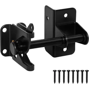 Self Locking Gate Latch for Wooden Fence, Heavy Duty Automatic Gravity Fence Latch for  Metal Gate, Gate Hardware Door Lock for Outdoor Pool Garden Shed, Black, 1Pack