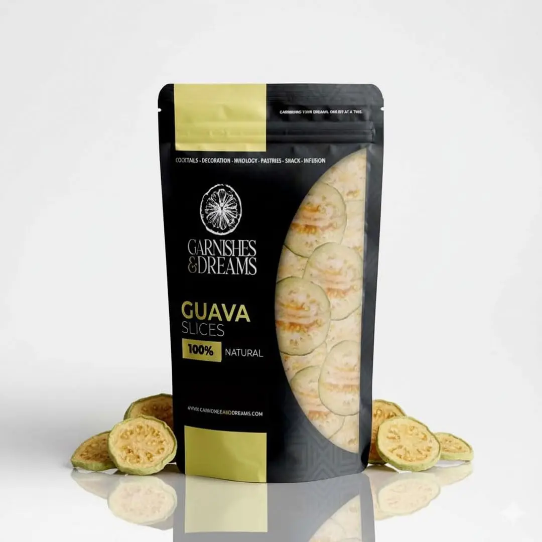 Garnishes & Dreams Dehydrated & Dried Guava Slices – Aromatic Pink Tropical Fruit for Cocktails, Chutneys, Baking & Grazing Boards, Natural Edible Garnish, No Sugar Added