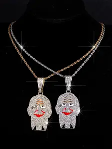 Exquisite Iced Out Blingbling Clown Pendant Necklace, Hip-Hop Rap Singer Jewelry Accessory, Perfect for Parties & Festivals, Ideal Gift