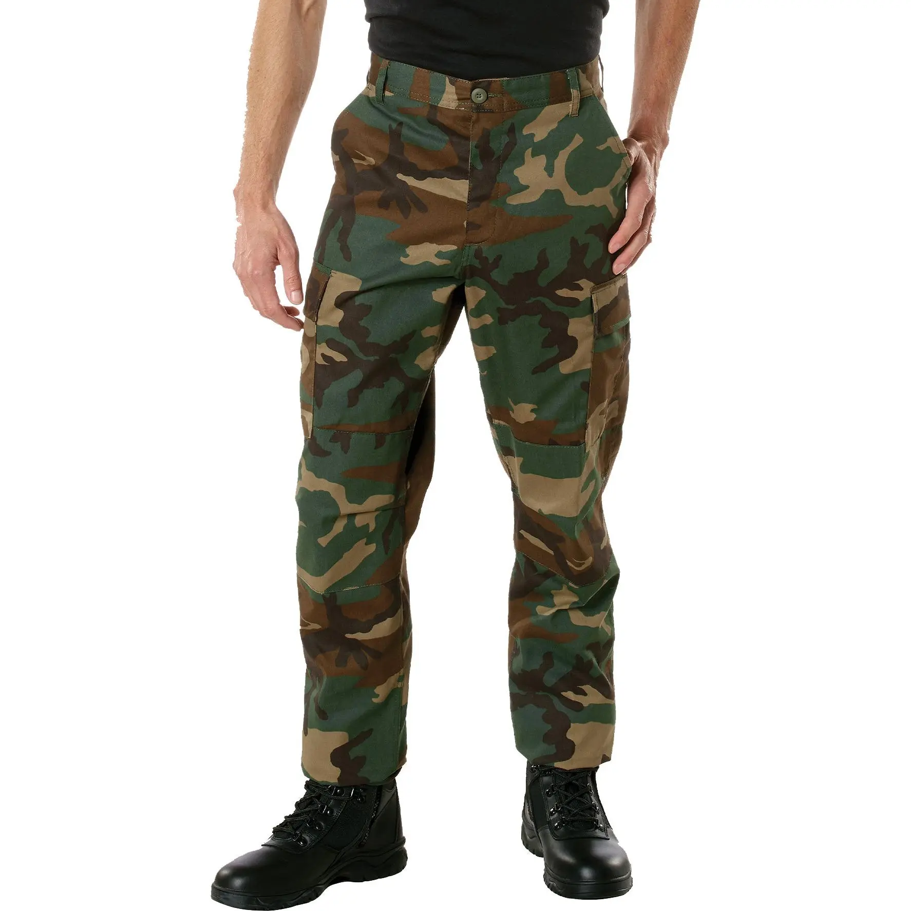 Woodland Camouflage - Tactical BDU Pants Cargo Fatigues - Poly/Cotton Twill - Button Fly