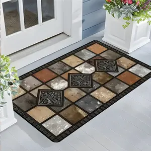 Vintage Mosaic Tile Pattern Doormat, Colorful Patchwork Entrance Rug, Non Slip Rug, Highly Absorbent Floor Mats, Anti-slip Quick drying Soft Carpets, Indoor Outdoor Home Decor, Gifts for Family and Friends