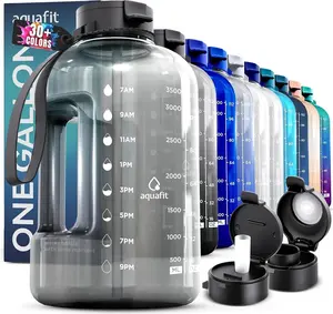 - Water Bottle with Straw - Motivational Big Water Bottle with Time Marker - 1 Gallon, Gray