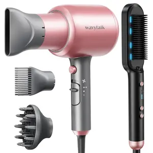 Wavytalk Sleek Sweep Ionic Hair Straightener Brush and Blown Away Ionic Hair Dryer with Diffuser Set