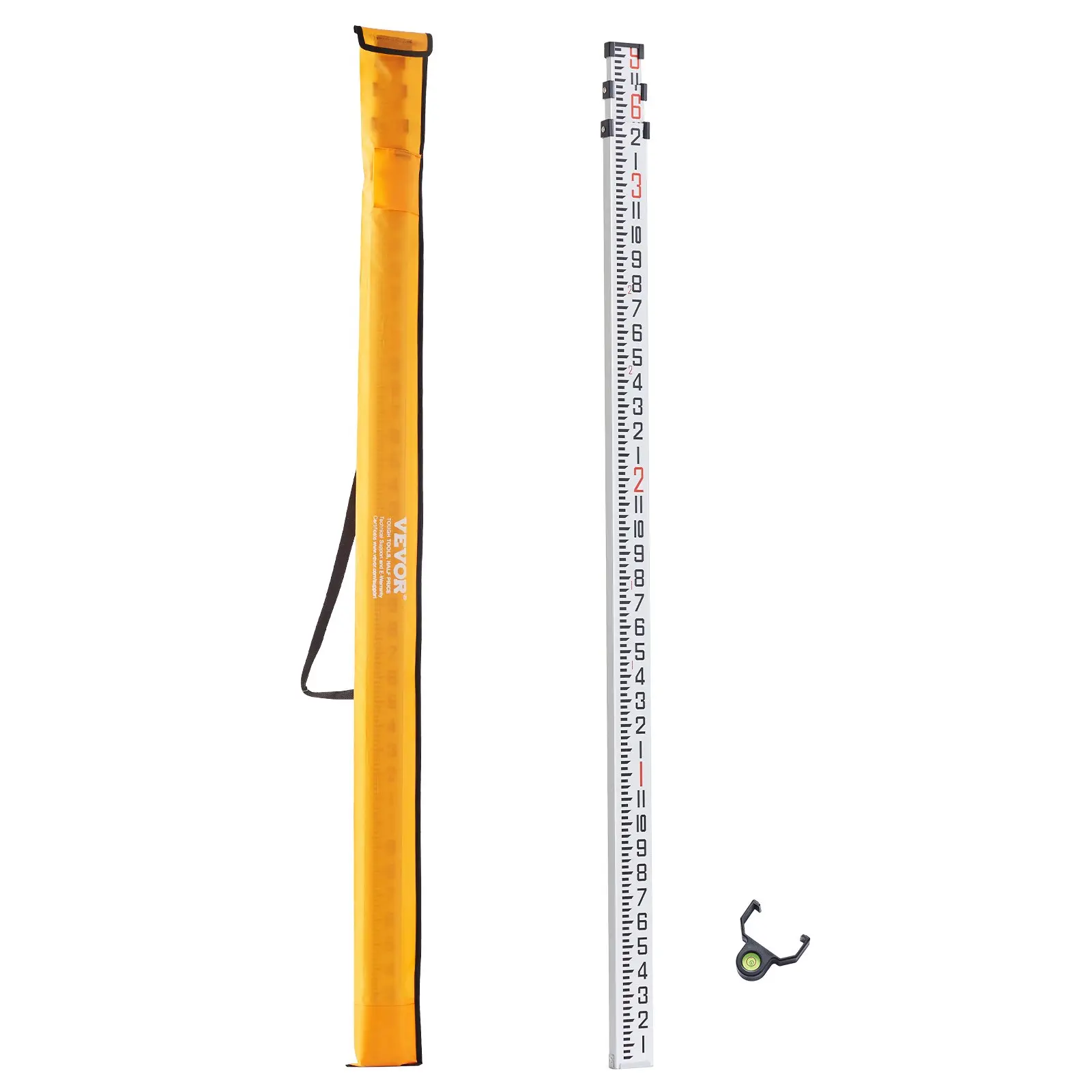 VEVOR Aluminum Grade Rod, 9-Feet/8ths 3 Sections Telescopic Measuring Rod, Double-Sided Scale 1/8in Leveling Rod Stick,Aluminum Alloy Survey Rod with Bubble Level &Carrying Bag for Houses,Walls,FloorsSummervibes Expandable Features