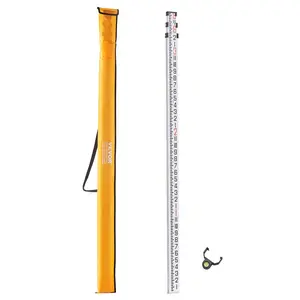 VEVOR Aluminum Grade Rod, 9-Feet/8ths 3 Sections Telescopic Measuring Rod, Double-Sided Scale 1/8in Leveling Rod Stick,Aluminum Alloy Survey Rod with Bubble Level &Carrying Bag for Houses,Walls,Floors