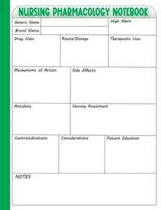Nursing Pharmacology Note Guide: A Blank Medication Template for nursing students