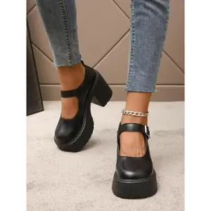 Women's Fashionable Solid Color Platform Mary Janes Pumps, High Heels, Casual Comfortable Platform Shoes for Daily Wear, All-match Commuter Shoes for Work & Daily Wear