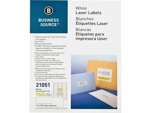 Business Source Mailing Label Laser 1"x2-5/8" 7500/PK White 21051