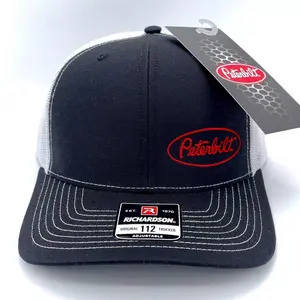 Peterbilt Richardson 112 Trucker Hat – Black & White Adjustable Snapback Cap with Red Embroidered Logo | Premium Mesh Back Breathable Baseball Hat for Men & Women | Classic Trucker Style Streetwear, Outdoor & Everyday Wear