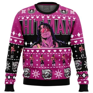 The Hitman Bret Hart Wrestler Ugly Christmas Sweater Retro Trendy Ugly Sweater, Sweater Lover Gift For Dad Gift For Mom Outfit For Family Holiday