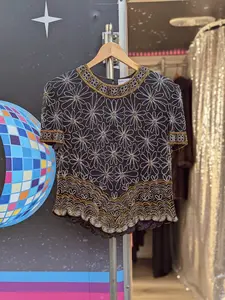 80's Vintage Papell Boutique Beaded Silk Floral Blouse