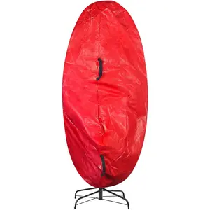 Upright Christmas Tree Bag - Zippered Cover with Handles and Cinch Cord for Assembled Artificial Trees Up to 7.5-Feet (Red)