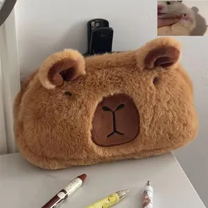 Cute Capybara Plush Pencil Box Makeup Bag Portable Large Capacity Stationery Storage for Halloween and Christmas Gifts