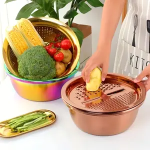 3-Piece Set, Multi-Functional Stainless Steel Food Grade Grater Bowl, Vegetable & Potato Slicer, Kitchen Tool