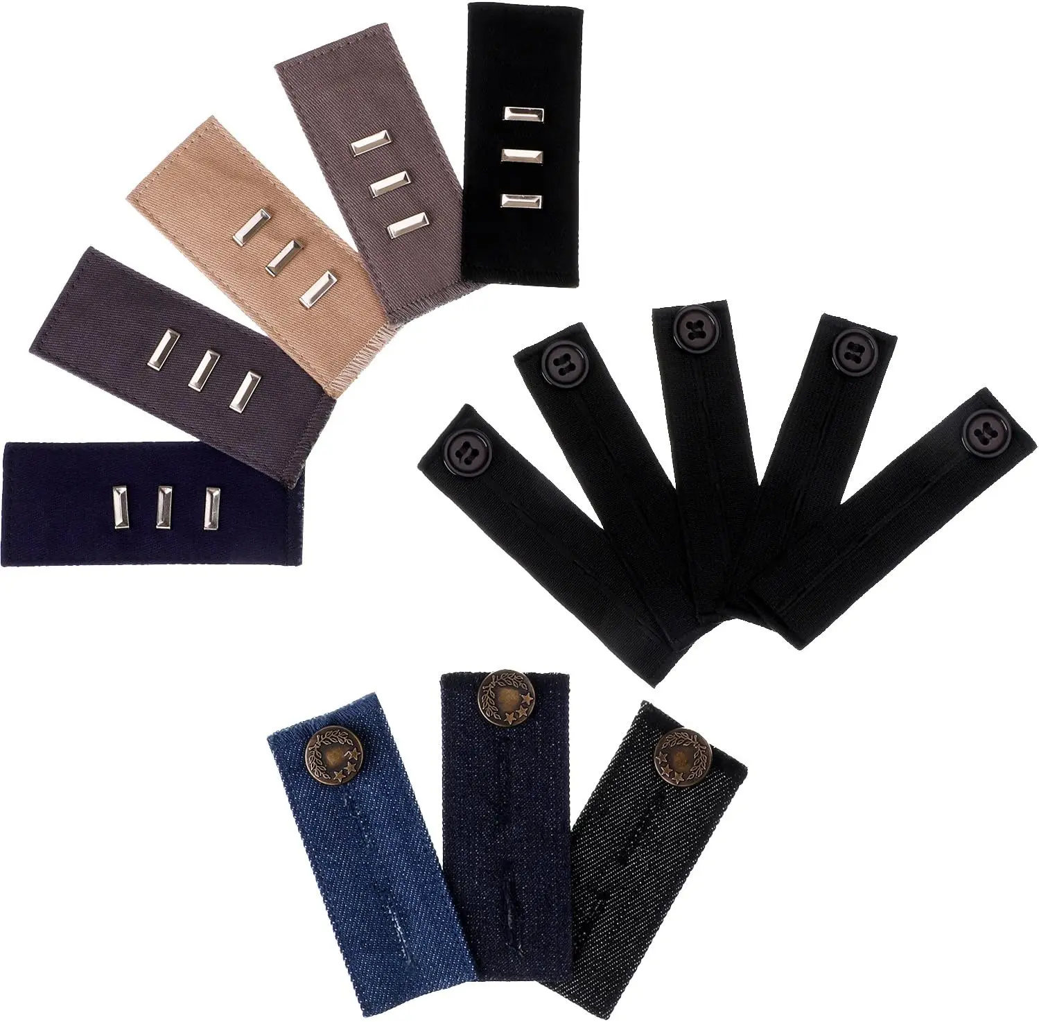 13 count  Extenders Set Elastic  Extenders Adjustable Button Expanders for Women Men  Jeans Skirt Trousers  Dress, 3 Types
