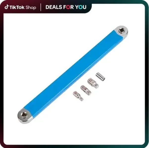 Upgraded Offset Extension Wrench with 4 Adapters, 360° Rotatable Chain-Driven Bar, 1/4"-3/8"-1/2" Square Socket Extender, Labor-Saving Universal Tool for Auto Repair & Tight Space Bolts