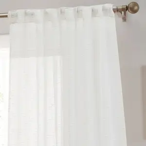 HLC.ME Emily Faux Linen Semi Sheer Light Filtering Back Tab Pocket Lightweight Window Curtains Drapery, 2 Panels - White, 54 W x 96 L